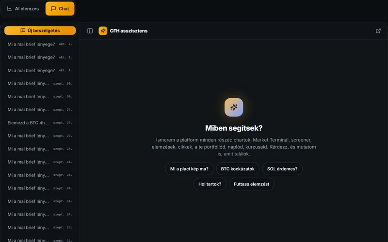 A CFH AI asszisztens beszélgetőfelülete
