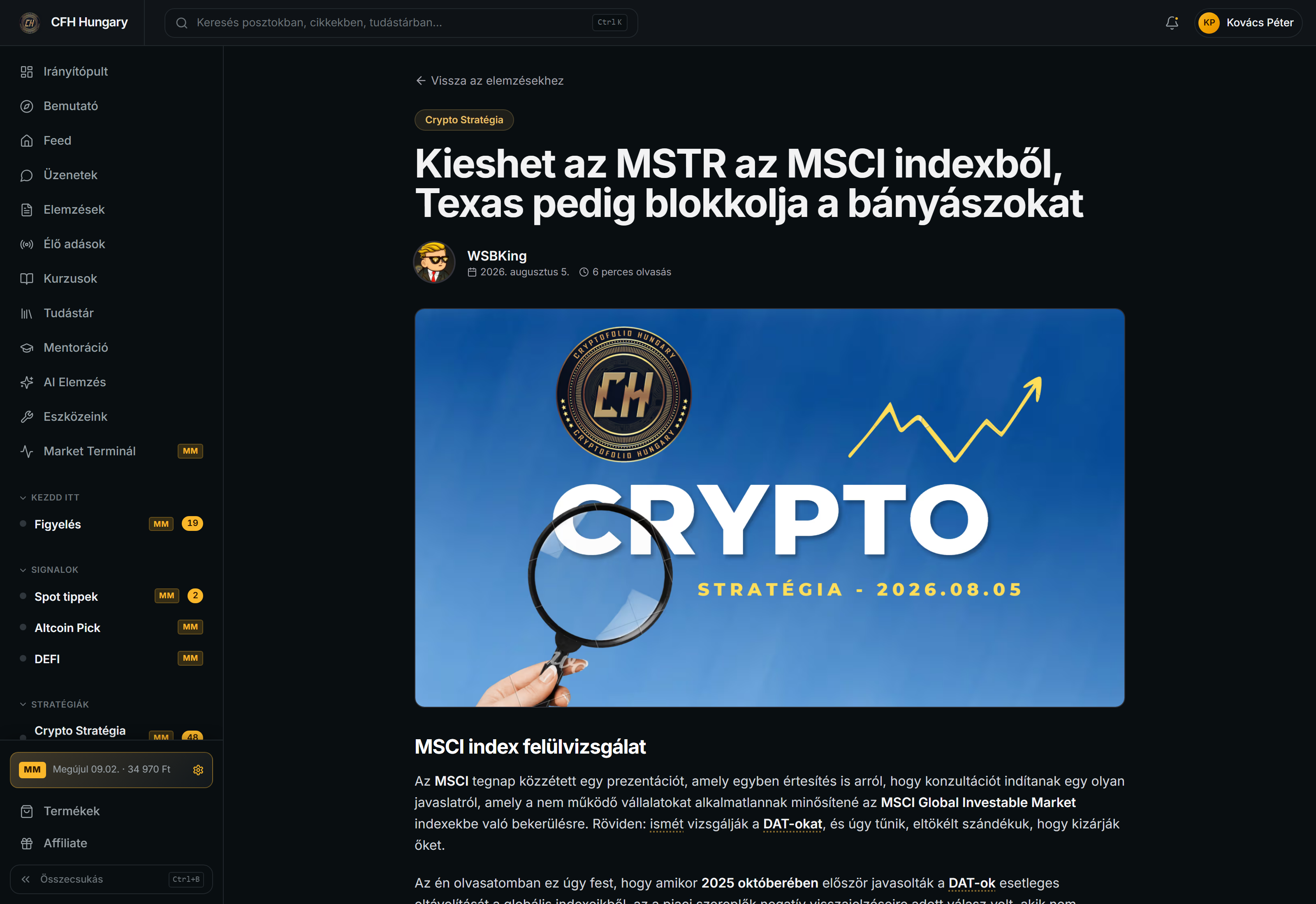 Egy Crypto Stratégia poszt a MarketMaker platformon: magyar nyelvű levezetés és szintek